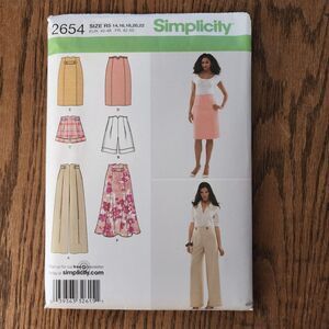 SIMPLICITY 2654 Misses' Flared & Slim Skirts Pants Shorts Sz 14-22 Uncut Pattern